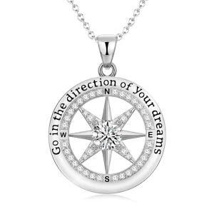2025 Graduation Gifts - 925 Sterling Silver Graduation Compass Necklace 2025 High School College Graduation Gifts for Her Women Class of 2025 Gifts for Granddaughter Daughter