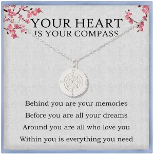 2025 Graduation Gifts for Her College Graduate Gifts Sterling Silver Compass Necklace for Graduation Student
