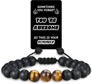 2025 Graduation Gifts for Him: Adjustable Bead Jewelry Bracelet of 3 Tiger Eye Stone with Encourage Quote for Teen Boy - Graduation Gift for Kindergarten/Middle School/High School/College Grad