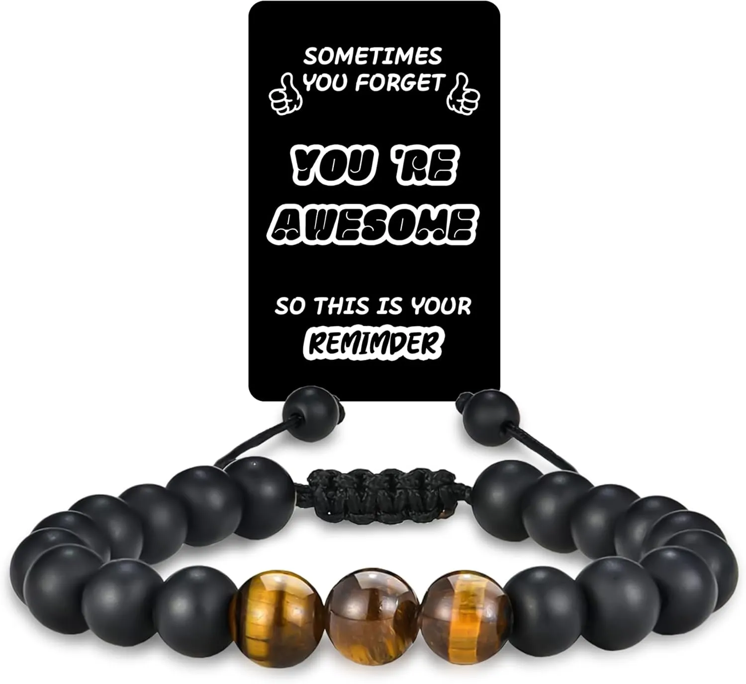 2025 Graduation Gifts for Him: Adjustable Bead Jewelry Bracelet of 3 Tiger Eye Stone with Encourage Quote for Teen Boy - Graduation Gift for Kindergarten/Middle School/High School/College Grad