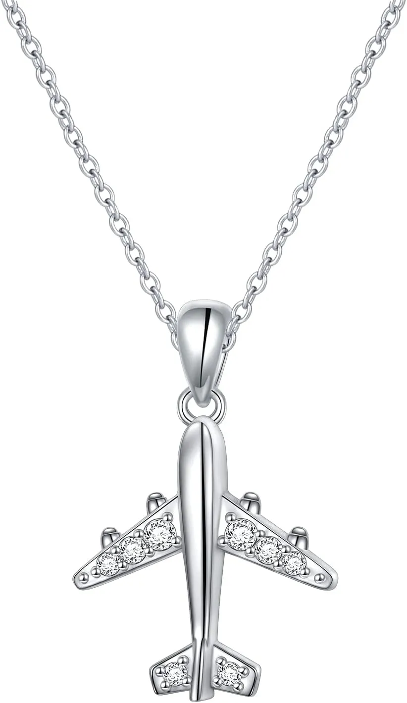 925 Sterling Silver Airplane Pendant Necklace for Women Sisters, Best Gifts for Stewardess Flight Attendants Pilots Airplane Jewelry Gifts (Pendant Necklace)