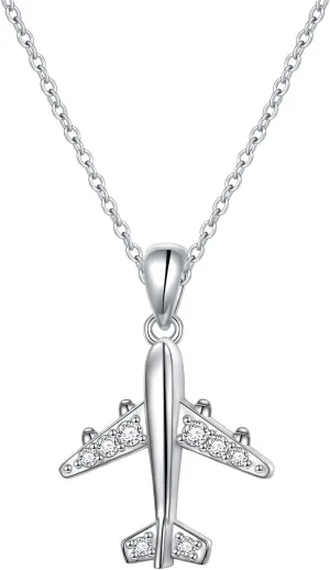 925 Sterling Silver Airplane Pendant Necklace for Women Sisters, Best Gifts for Stewardess Flight Attendants Pilots Airplane Jewelry Gifts (Pendant Necklace)