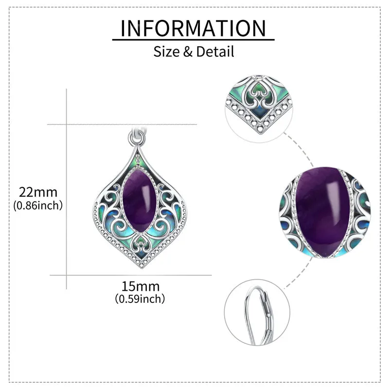 925 Sterling Silver Teardrop Bohemian Irish Celtic Drop Dangle Earrings Abalone Shell Filigree Jewelry Gifts For Women