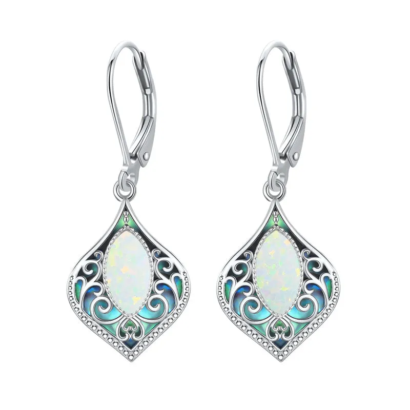 925 Sterling Silver Teardrop Bohemian Irish Celtic Drop Dangle Earrings Abalone Shell Filigree Jewelry Gifts For Women