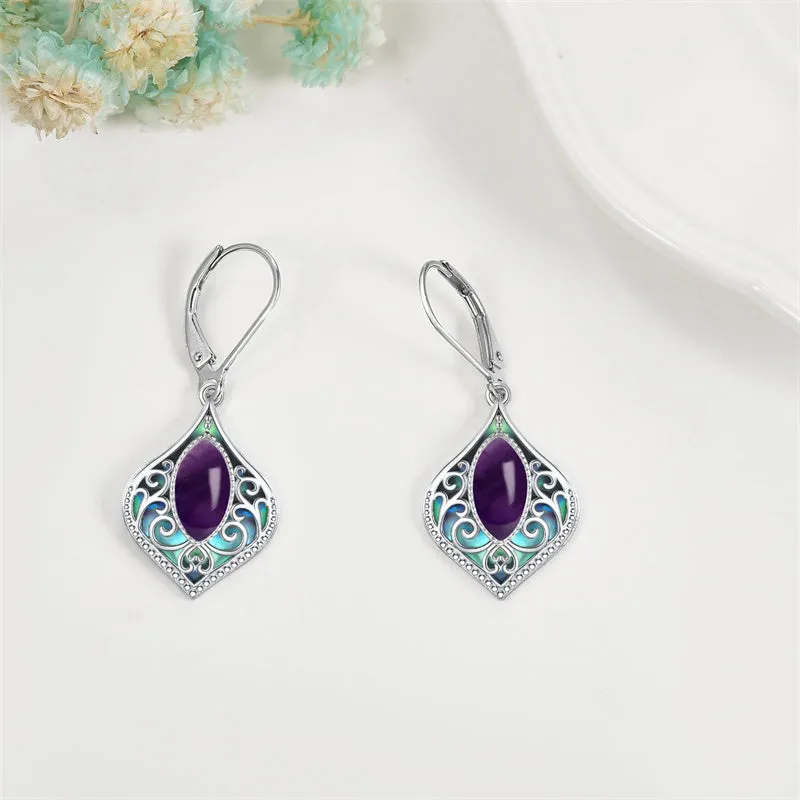 925 Sterling Silver Teardrop Bohemian Irish Celtic Drop Dangle Earrings Abalone Shell Filigree Jewelry Gifts For Women