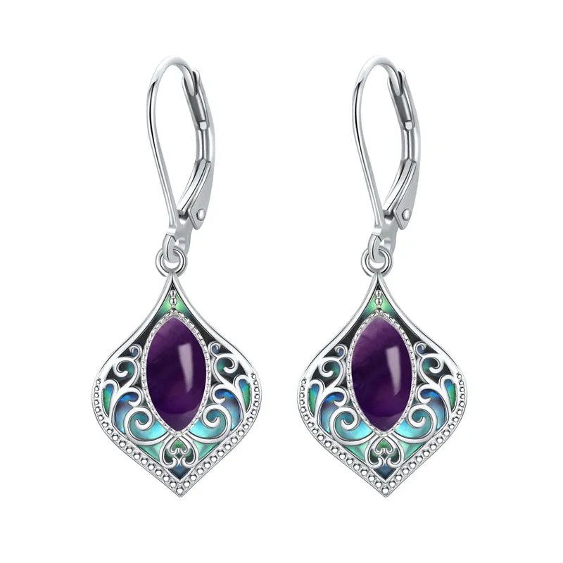 925 Sterling Silver Teardrop Bohemian Irish Celtic Drop Dangle Earrings Abalone Shell Filigree Jewelry Gifts For Women