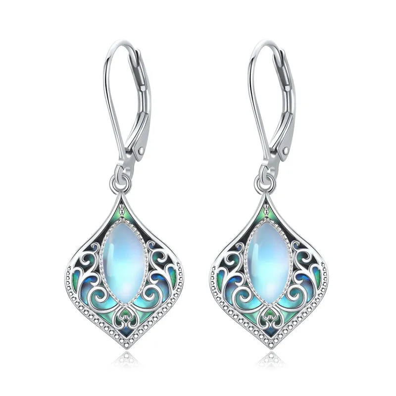 925 Sterling Silver Teardrop Bohemian Irish Celtic Drop Dangle Earrings Abalone Shell Filigree Jewelry Gifts For Women