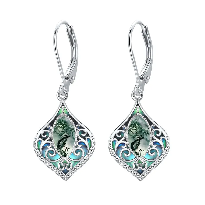 925 Sterling Silver Teardrop Bohemian Irish Celtic Drop Dangle Earrings Abalone Shell Filigree Jewelry Gifts For Women
