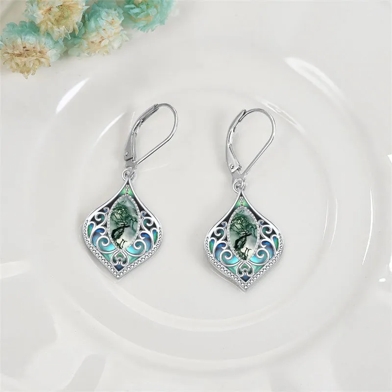 925 Sterling Silver Teardrop Bohemian Irish Celtic Drop Dangle Earrings Abalone Shell Filigree Jewelry Gifts For Women