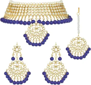 Aheli Indian Traditional Maang Tikka with Kundan Necklace Earrings Set Ethnic Wedding Party Designer Jewelry Gift for Women