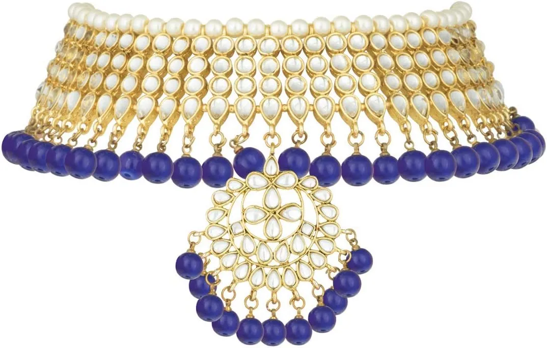 Aheli Indian Traditional Maang Tikka with Kundan Necklace Earrings Set Ethnic Wedding Party Designer Jewelry Gift for Women