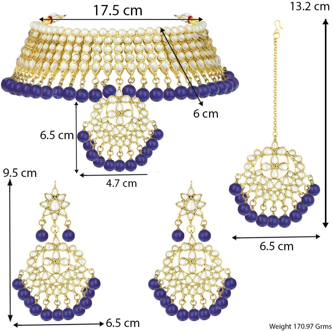 Aheli Indian Traditional Maang Tikka with Kundan Necklace Earrings Set Ethnic Wedding Party Designer Jewelry Gift for Women