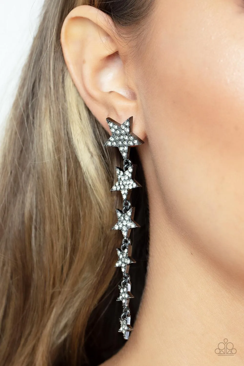 Americana Attitude Black & White Rhinestone Star Earrings - Paparazzi Accessories
