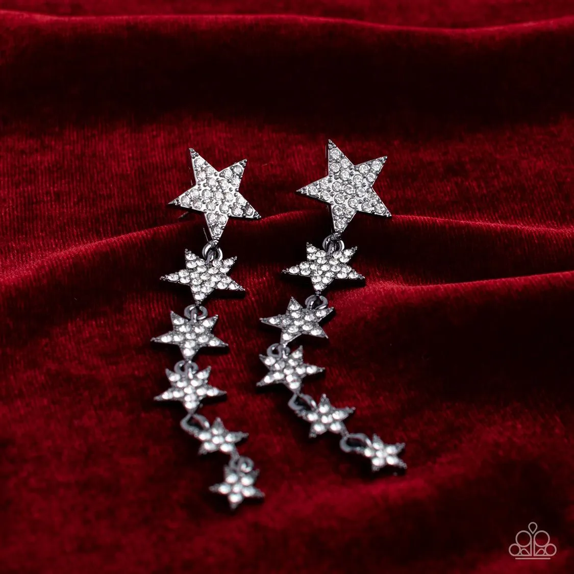 Americana Attitude Black & White Rhinestone Star Earrings - Paparazzi Accessories