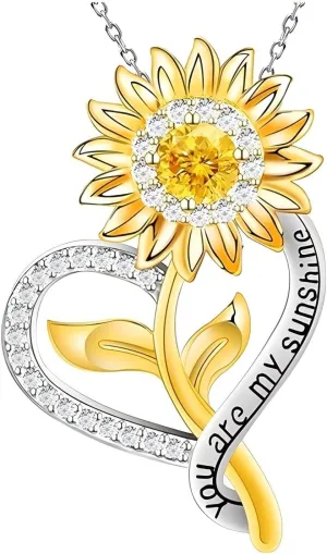 Anniversary Birthday Gifts for Women,Christmas Gifts for Women,Sunflower Necklace,18K Gold Plated You Are My Sunshine Necklace,Mothers Day Gifts for Wife,Girlfriend,Mom, Daughter,Sister
