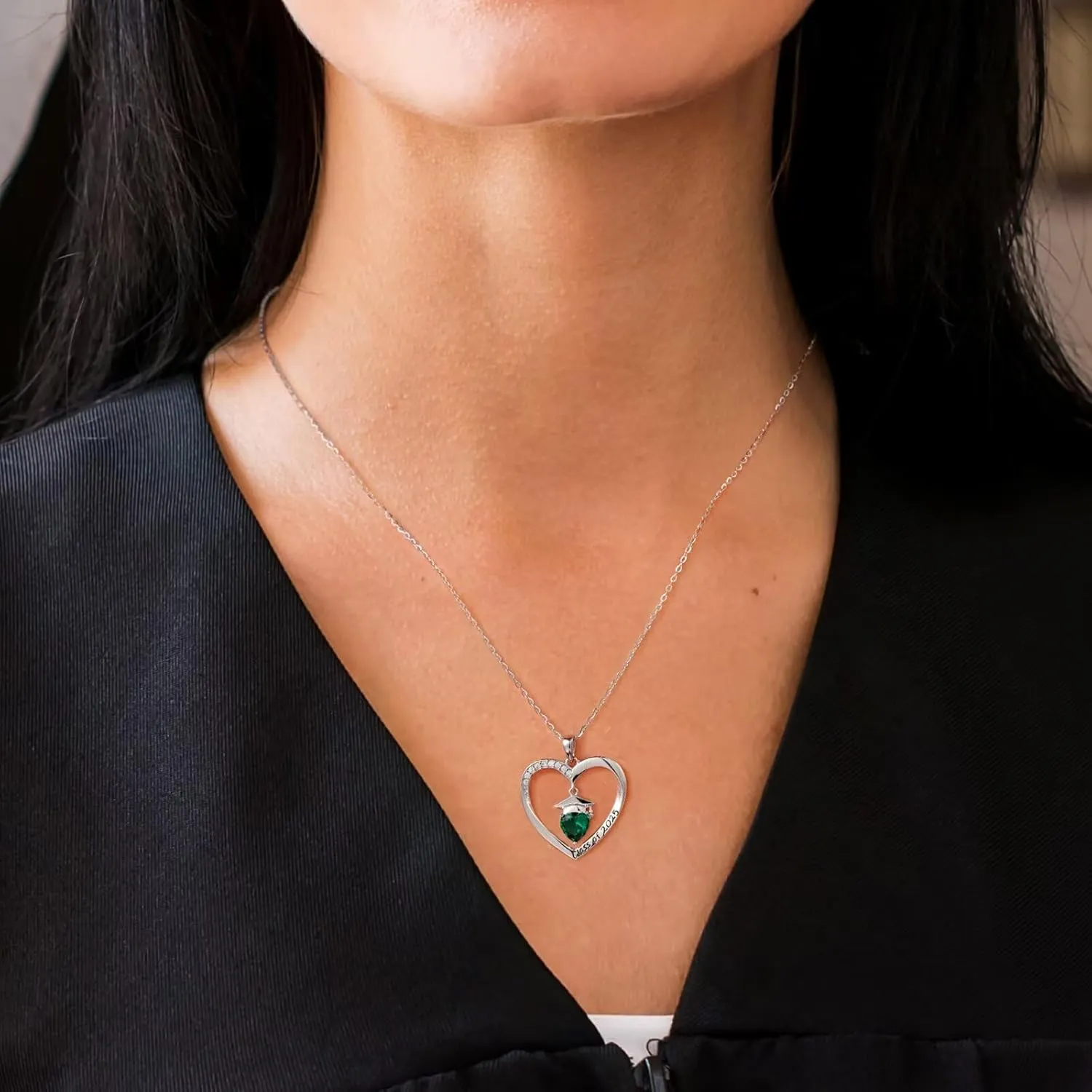 Anoup 2025 Graduation Gifts for Her - Sterling Silver Heart Graduation Necklace, Class of 2025 Ideas Gifts for Her Wife Girlfriend Birthstone Necklace
