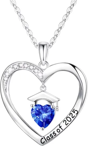 Anoup 2025 Graduation Gifts for Her - Sterling Silver Heart Graduation Necklace, Class of 2025 Ideas Gifts for Her Wife Girlfriend Birthstone Necklace