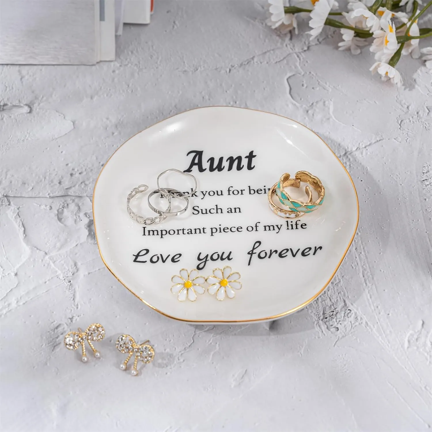 Aunt Gifts, Ceramic Aunt Jewelry Ring Dish, Aunt Birthday Gifts Christmas Thanksgiving Day Mothers Day Gifts for Aunt
