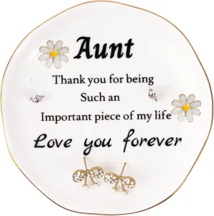 Aunt Gifts, Ceramic Aunt Jewelry Ring Dish, Aunt Birthday Gifts Christmas Thanksgiving Day Mothers Day Gifts for Aunt