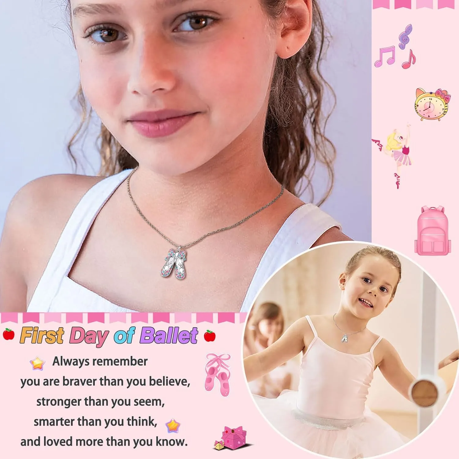 Ballerina Necklace Gifts for Girls, Dance Recital Gifts for Girl Birthday Graduation Christmas Gifts, Jewelry for Girls