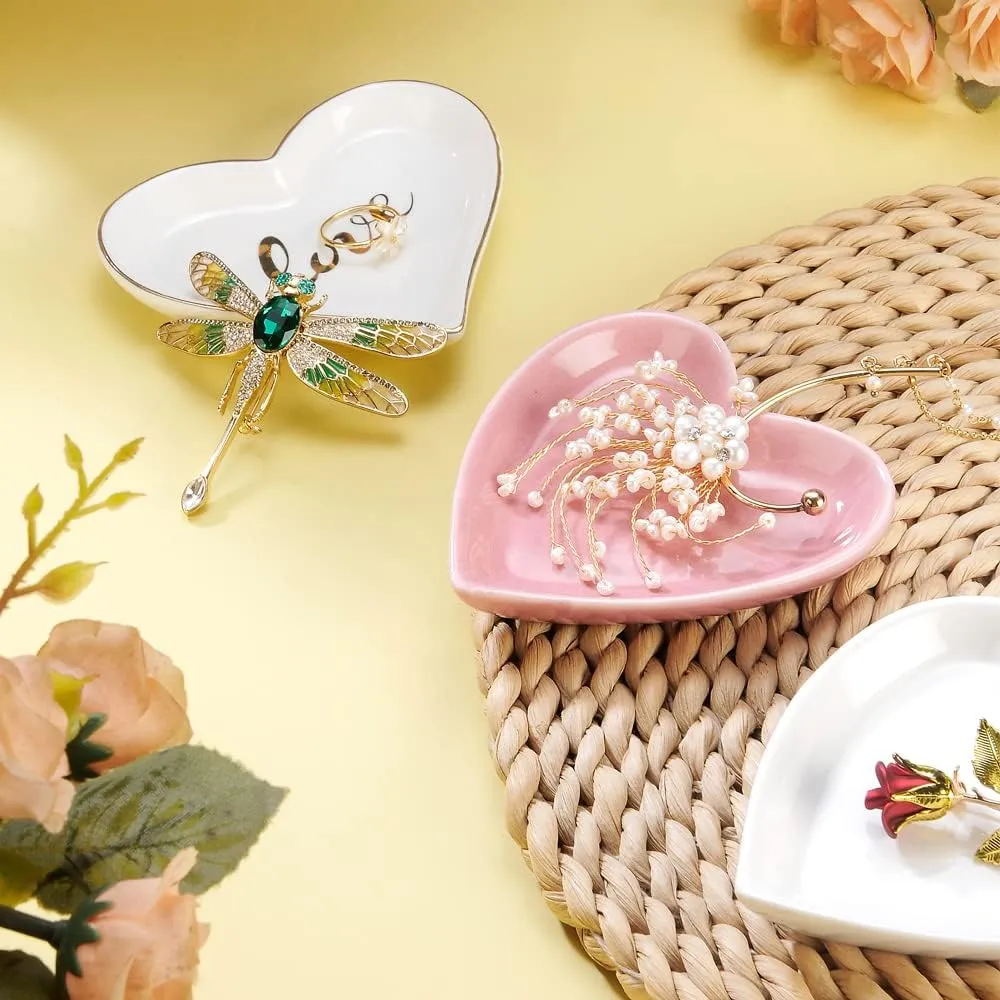 Blank Engagement Wedding Ring Dish for Newlyweds, Heart Shaped Home Decor, Ceramic Jewelry Holder Trays-Sweet Gift for Women, NO ROSE, White.
