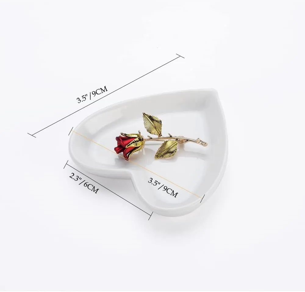 Blank Engagement Wedding Ring Dish for Newlyweds, Heart Shaped Home Decor, Ceramic Jewelry Holder Trays-Sweet Gift for Women, NO ROSE, White.