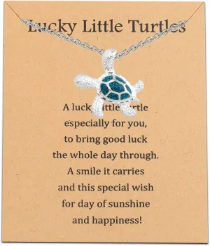 BLEOUK Sea Turtle Necklace With Card - Turtle Lover Jewelry, Lucky Going Away Gifts for Friends