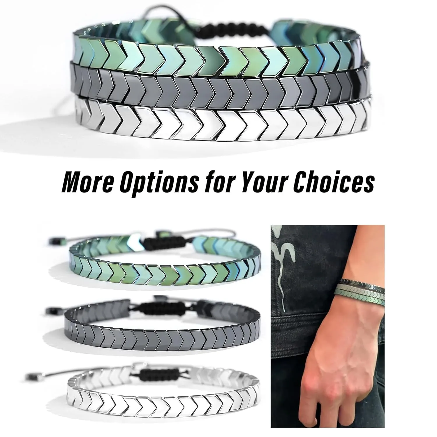 Bracelets for Men Teens Boys Gifts Ideas Teenage Graduation Gift Him Hematite 10 12 16 18 Years Old 18th Birthday Son Grandson Christmas Day Stocking Stuffers Valentines Easter Basket