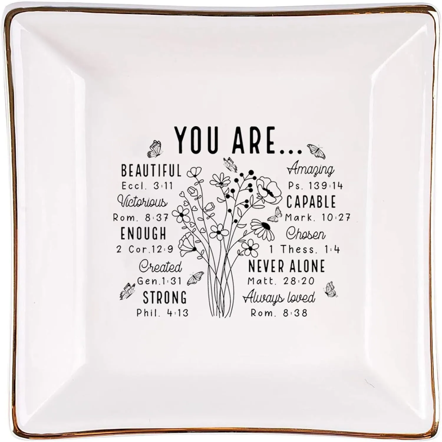 Christian Gifts for Women  Inspirational Trinket Dish Tray, Religious Catholic Spiritual Gifts Jewelry Plate with Bible Verse for Birthdays, Christmas