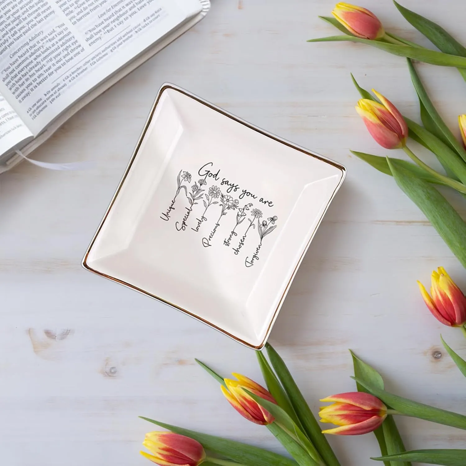 Christian Gifts for Women  Inspirational Trinket Dish Tray, Religious Catholic Spiritual Gifts Jewelry Plate with Bible Verse for Birthdays, Christmas