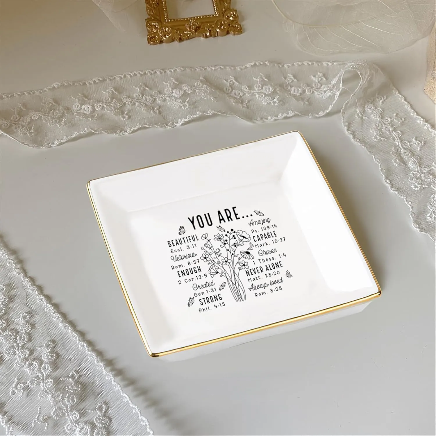 Christian Gifts for Women  Inspirational Trinket Dish Tray, Religious Catholic Spiritual Gifts Jewelry Plate with Bible Verse for Birthdays, Christmas