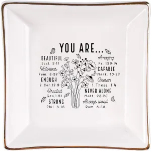 Christian Gifts for Women  Inspirational Trinket Dish Tray, Religious Catholic Spiritual Gifts Jewelry Plate with Bible Verse for Birthdays, Christmas