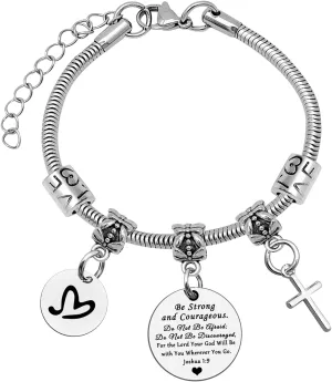Christian Inspirational Gift for Women Cross Bracelet Bible Verse Gifts Encouragement Gifts for Friends Joshua 1:9 Jewelry Christian Gifts Religious Gifts Scripture Gifts for Birthday Christmas