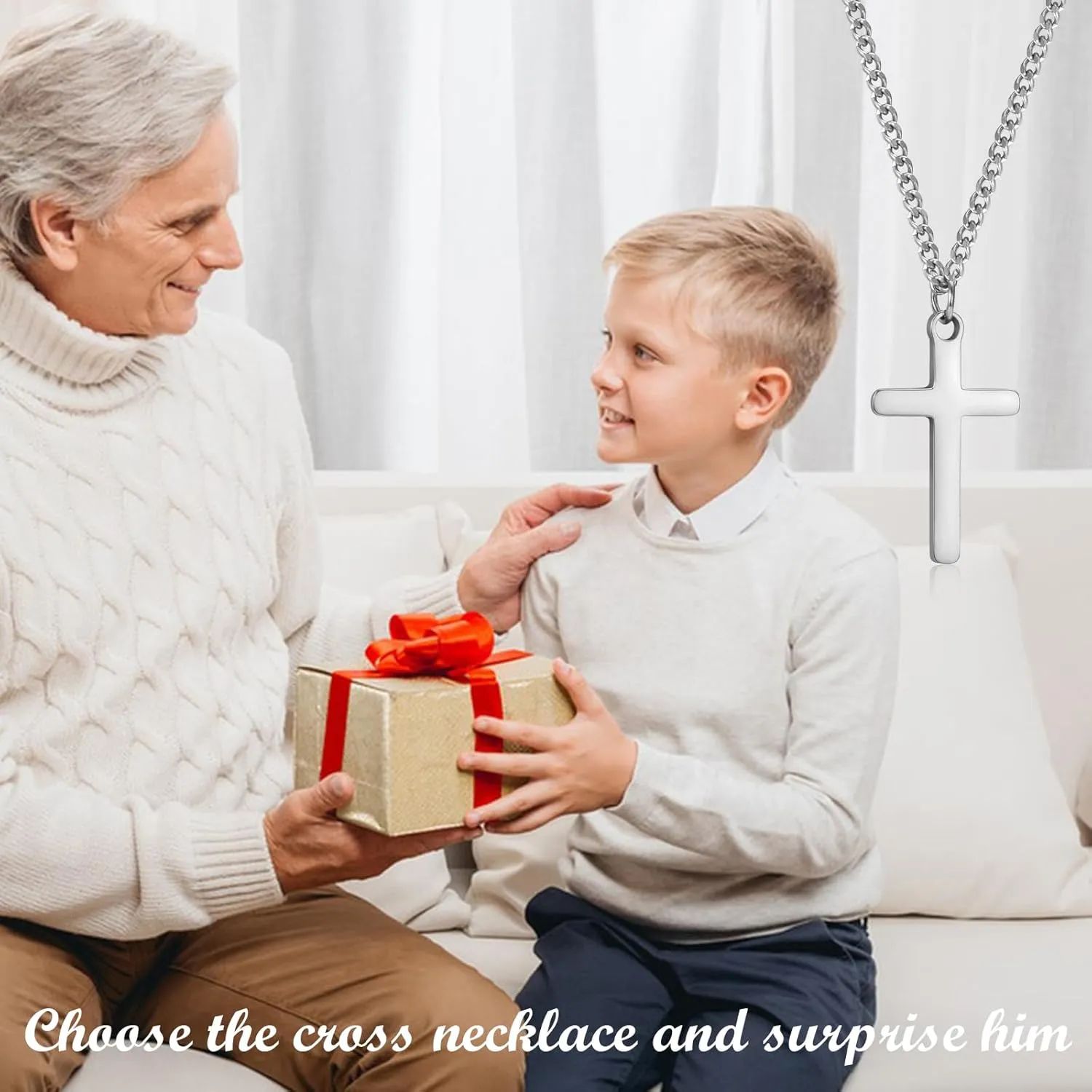 Cross Necklace for Boys, Baptism First Holy Communion Confirmation Easter Basket Stuffers Graduation Gifts for Teenage Boys Christmas Valentines Day Birthday Gifts for Son Grandson Nephew Brother