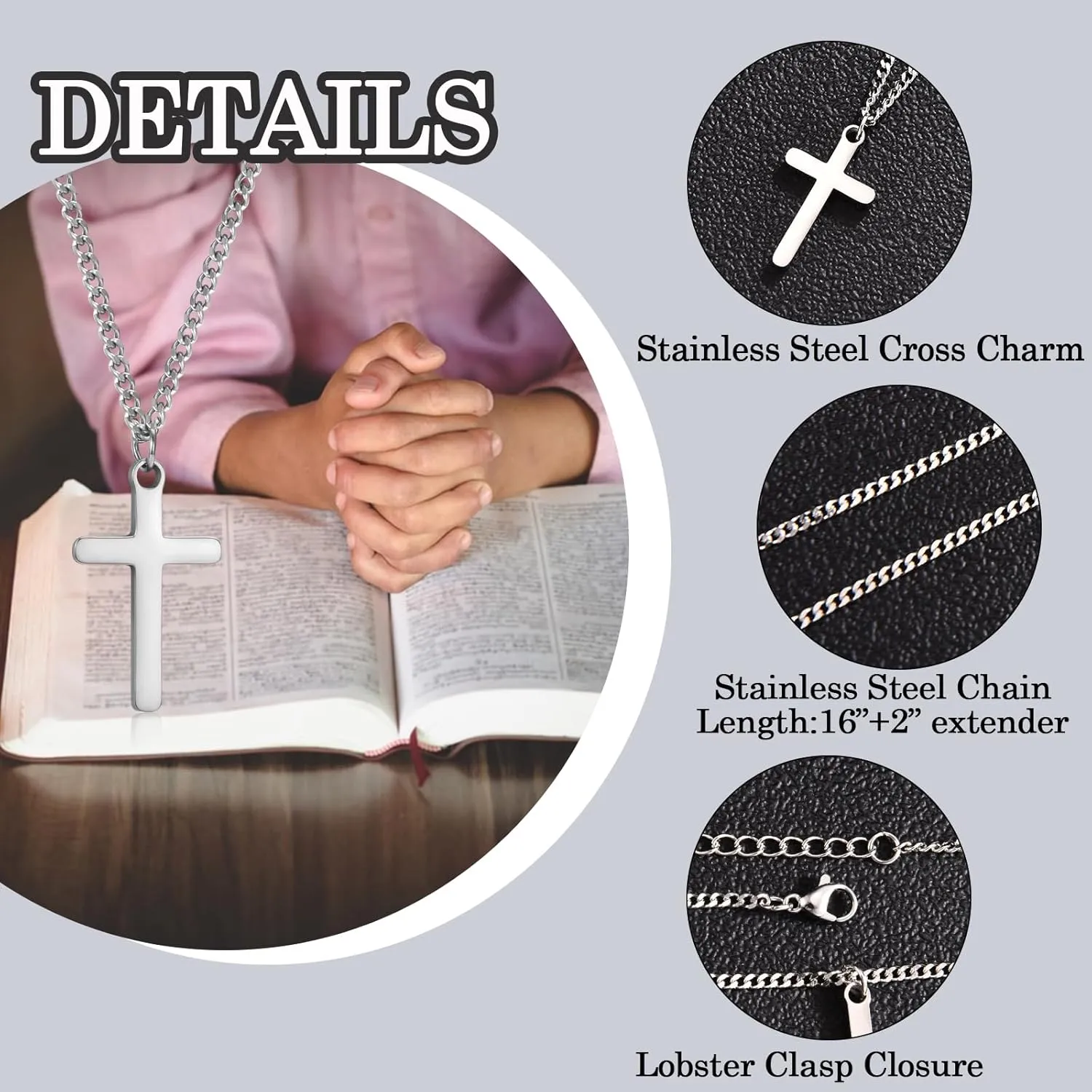 Cross Necklace for Boys, Baptism First Holy Communion Confirmation Easter Basket Stuffers Graduation Gifts for Teenage Boys Christmas Valentines Day Birthday Gifts for Son Grandson Nephew Brother