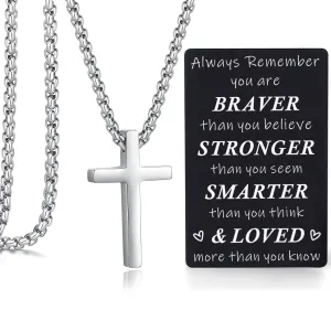 Cross Necklace for Boys Men Kids Teens Boy Gifts Ideas Confirmation Teenage Graduation 14 16 18 Year Old Him Birthday Son Silver Chain Christmas Day Stocking Stuffers Valentines Easter Basket