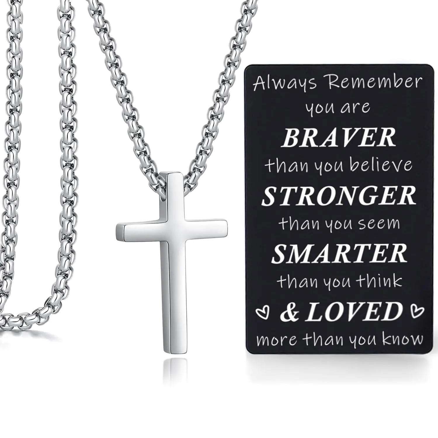 Cross Necklace for Boys Men Kids Teens Boy Gifts Ideas Confirmation Teenage Graduation 14 16 18 Year Old Him Birthday Son Silver Chain Christmas Day Stocking Stuffers Valentines Easter Basket
