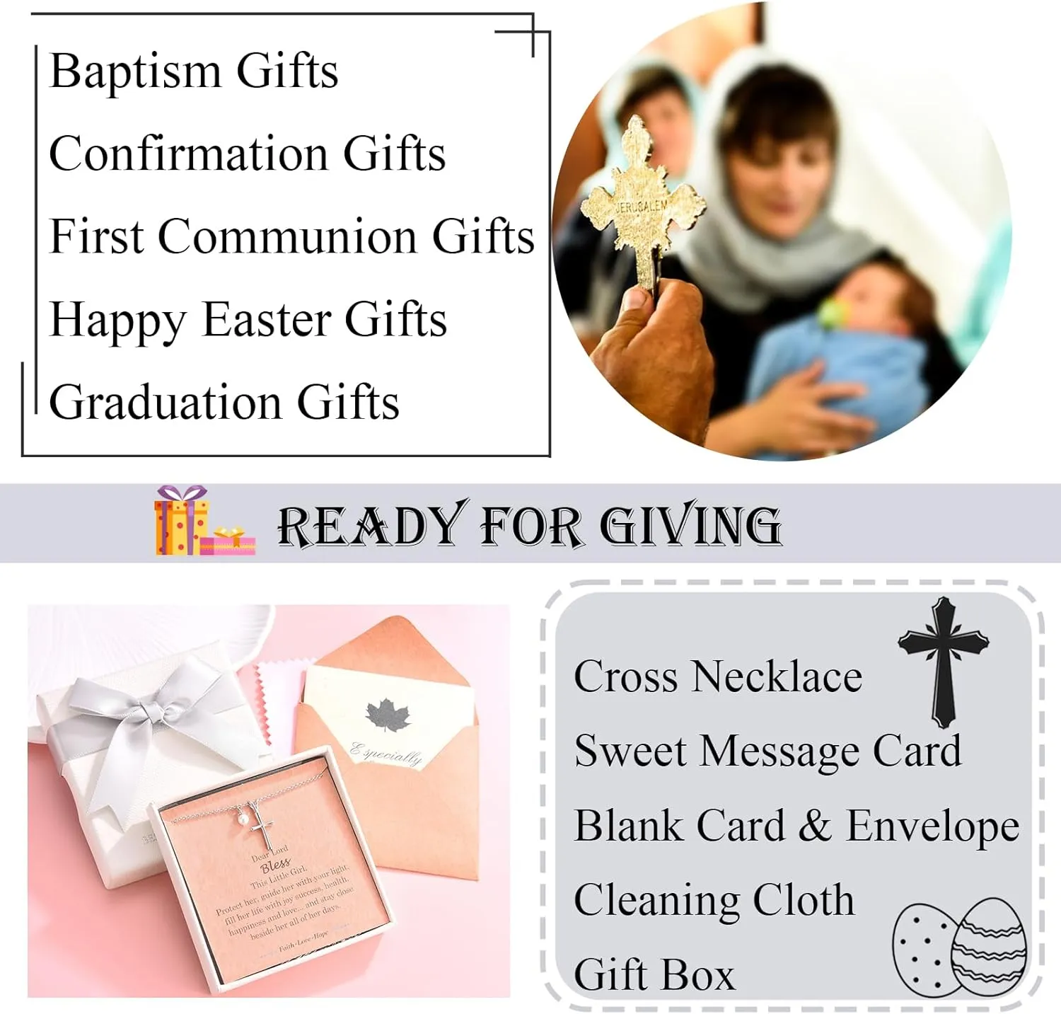 Cross Necklace for Girls, Easter First Communion Baptism Confirmation Gifts for Teenage Girls Graduation Back to School Birthday Christmas Valentines Day Gifts for Daughter Granddaughter Niece