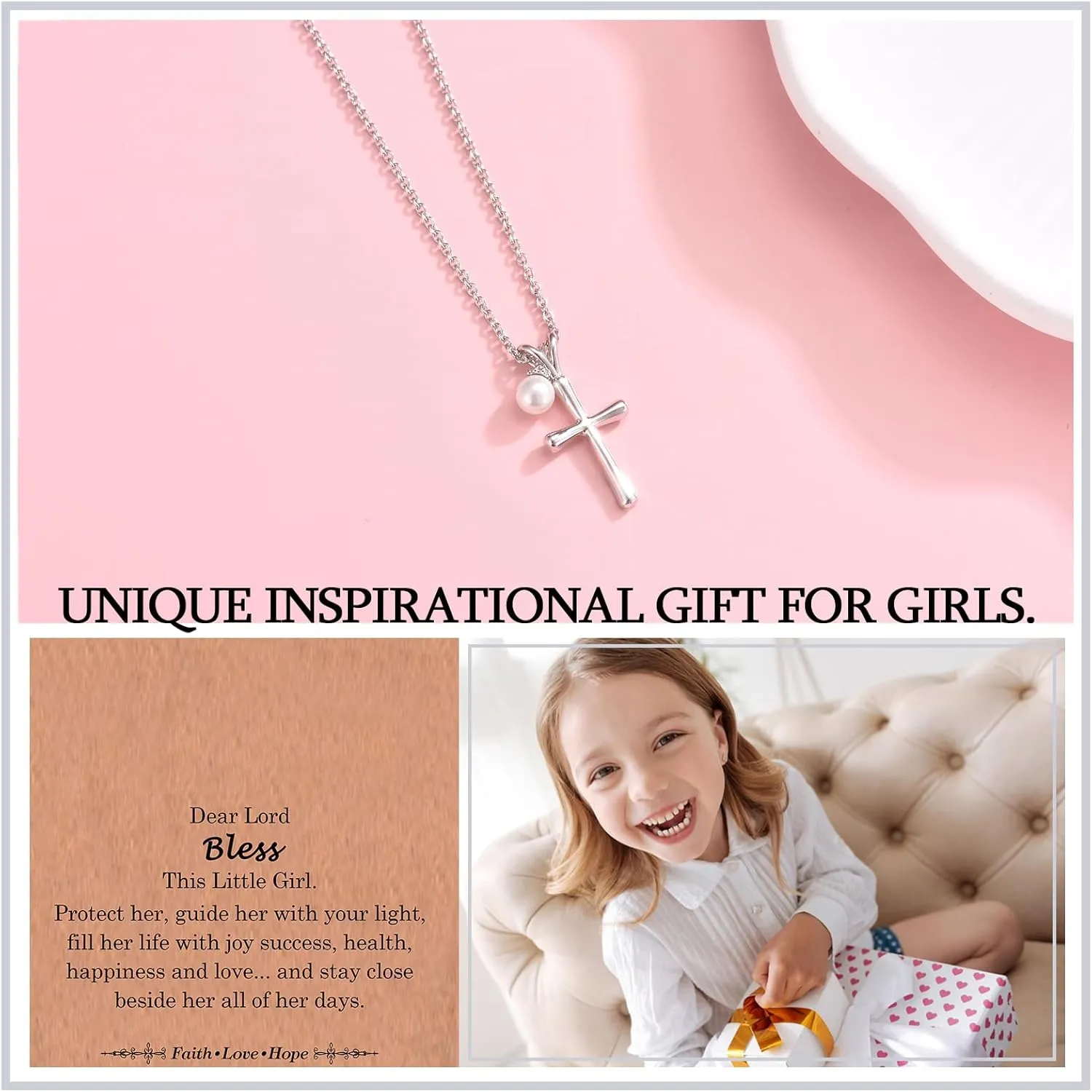Cross Necklace for Girls, Easter First Communion Baptism Confirmation Gifts for Teenage Girls Graduation Back to School Birthday Christmas Valentines Day Gifts for Daughter Granddaughter Niece