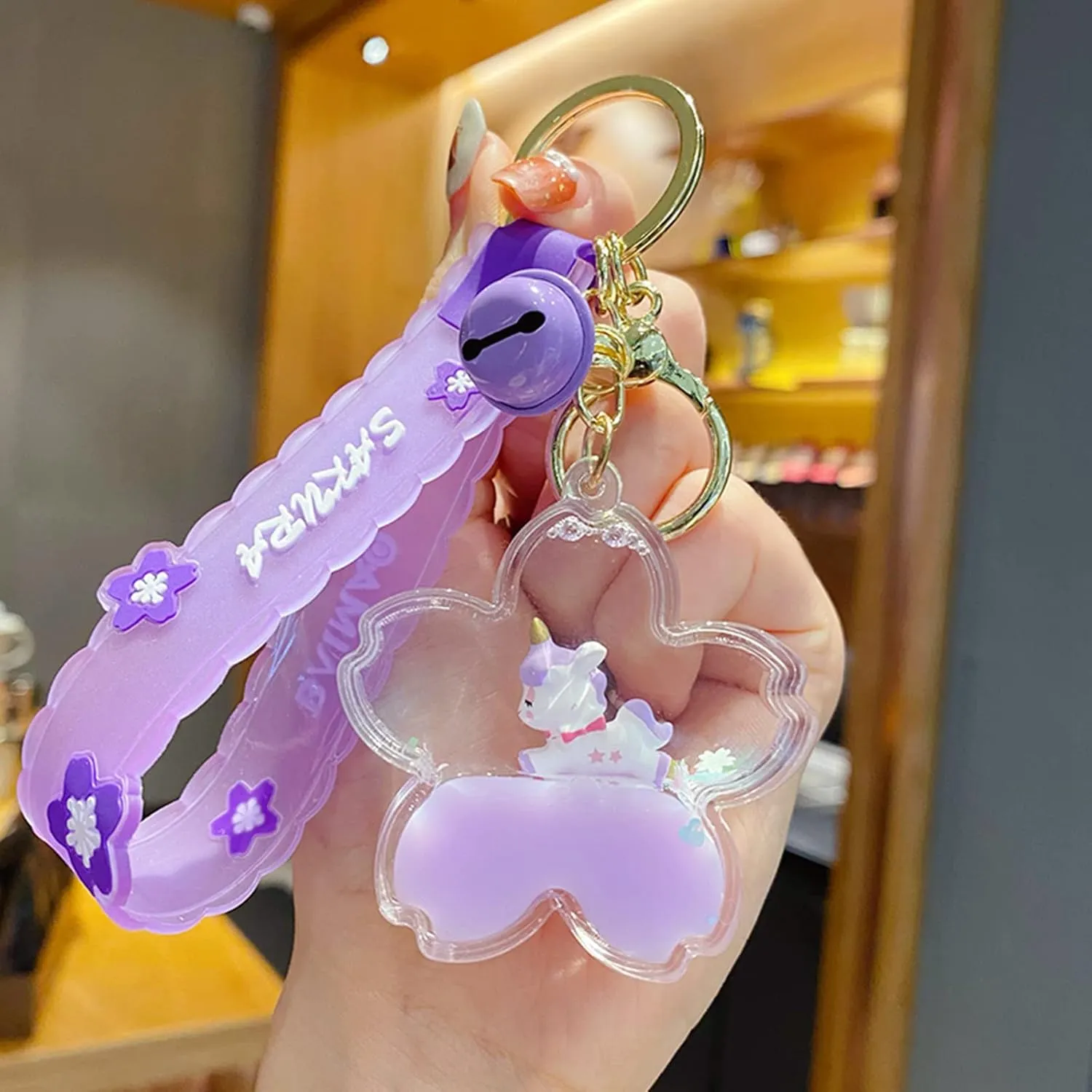 Cute Unicorn Keychain Kawaii Liquid Quicksand Keychains Wrist Lanyard Wristlet Strap for Girl Woman