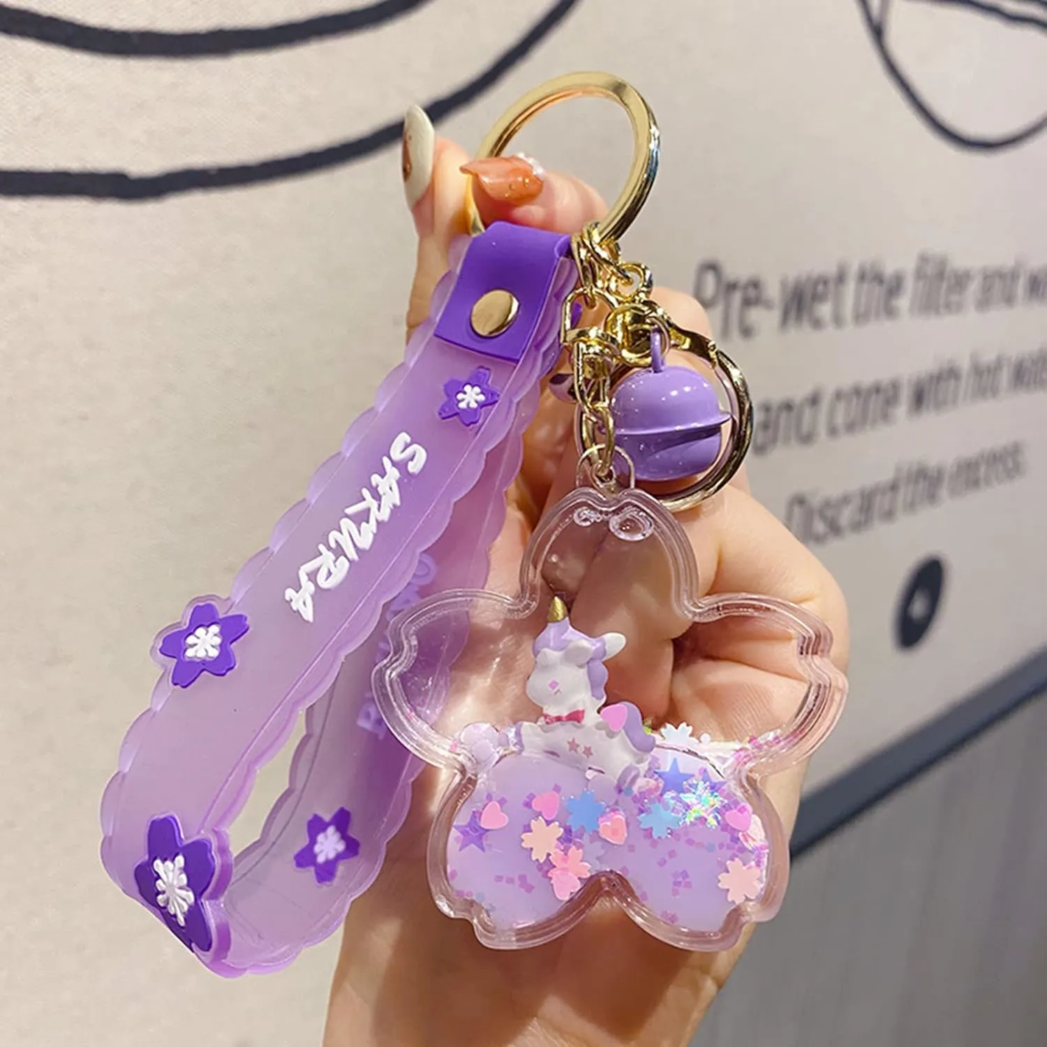 Cute Unicorn Keychain Kawaii Liquid Quicksand Keychains Wrist Lanyard Wristlet Strap for Girl Woman