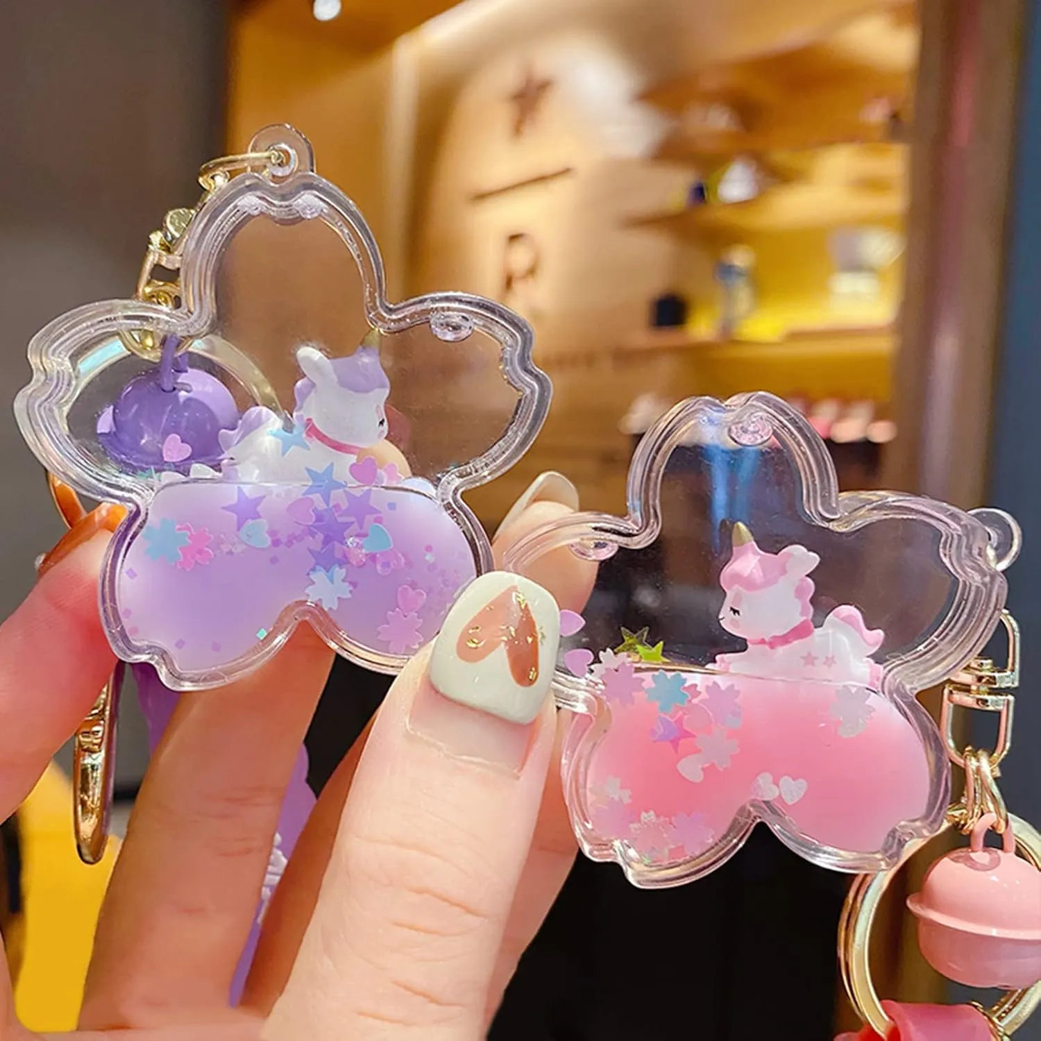 Cute Unicorn Keychain Kawaii Liquid Quicksand Keychains Wrist Lanyard Wristlet Strap for Girl Woman