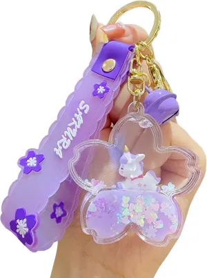 Cute Unicorn Keychain Kawaii Liquid Quicksand Keychains Wrist Lanyard Wristlet Strap for Girl Woman