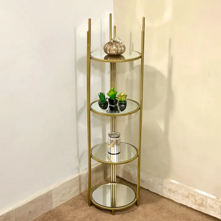 Display Rack with Mirrored Shelves – 4-Tier
