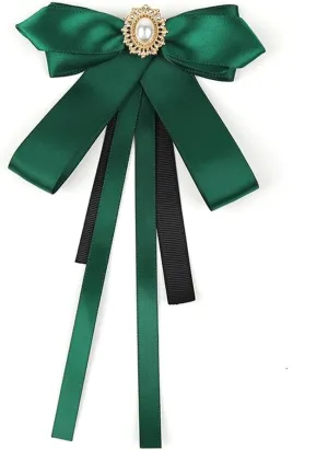 Fashion Ribbon Bow Tie Brooch Pins for Women Girls Crystal Pearl Uniform Pre-Tied Bowknot Corsage Party Ceremony Accessories