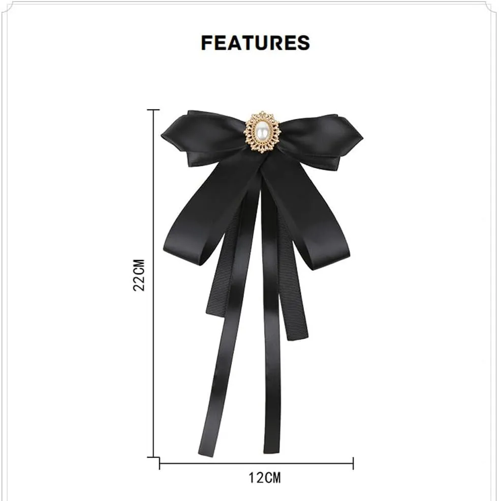 Fashion Ribbon Bow Tie Brooch Pins for Women Girls Crystal Pearl Uniform Pre-Tied Bowknot Corsage Party Ceremony Accessories