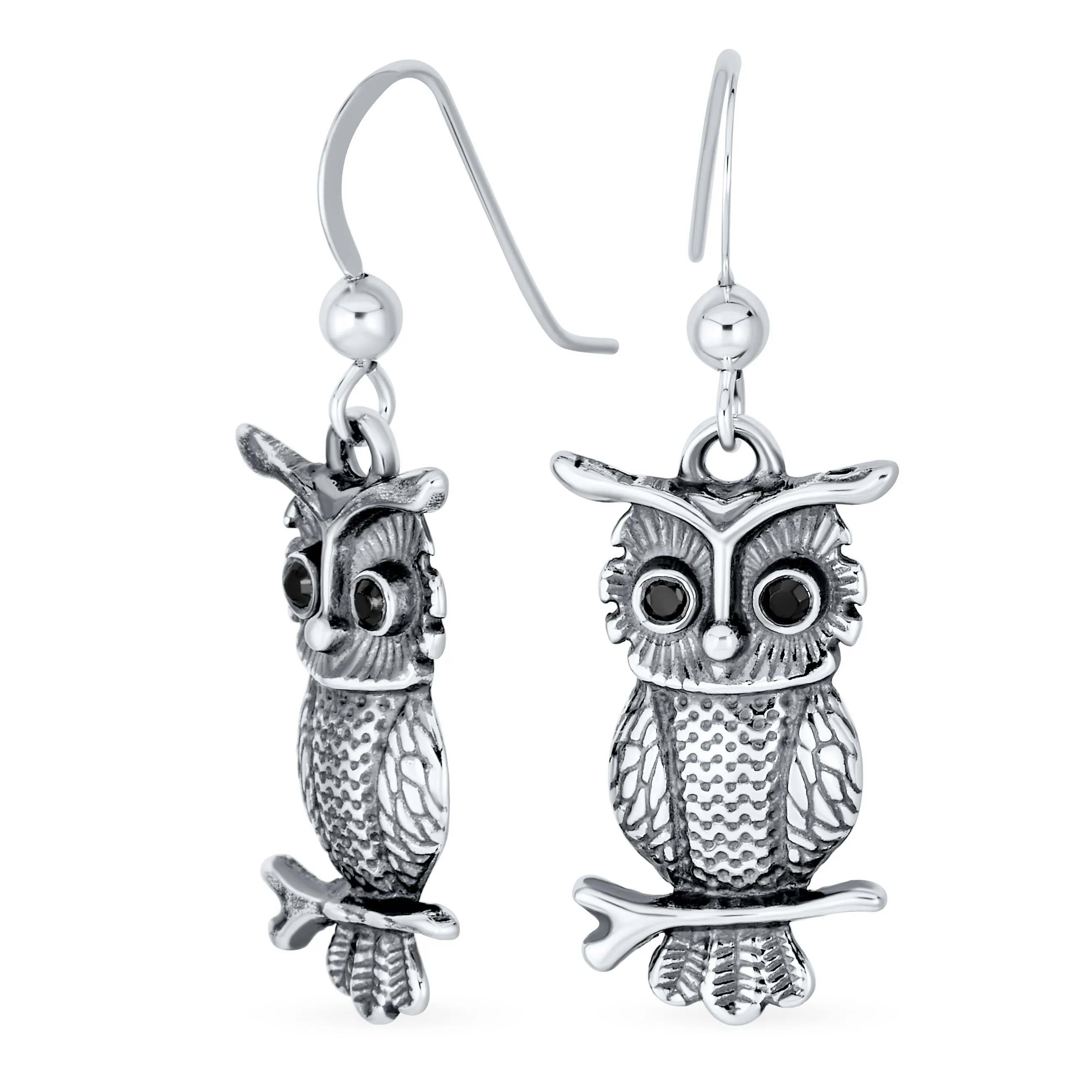 Flying Wise Owl Bird Dangle Necklace Earrings .925 Sterling Silver