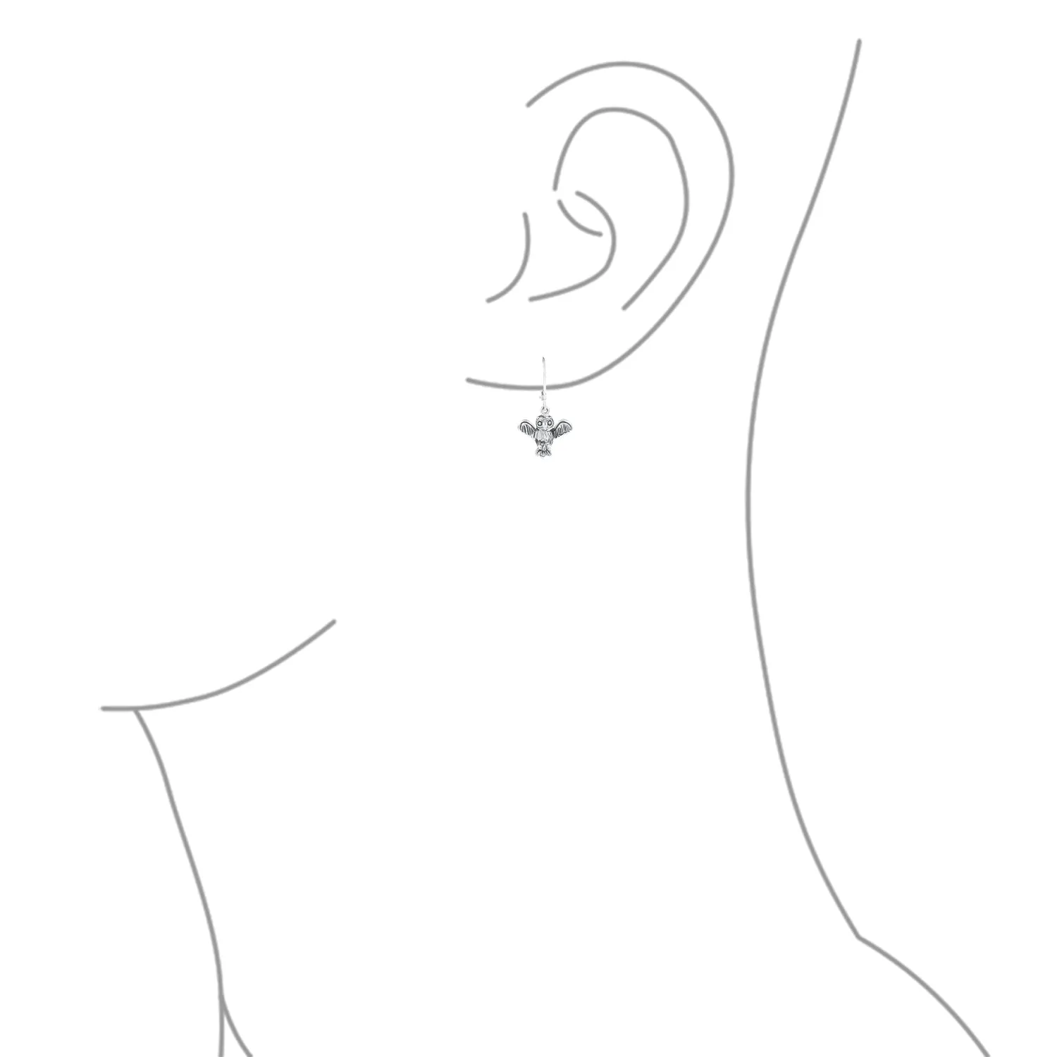 Flying Wise Owl Bird Dangle Necklace Earrings .925 Sterling Silver
