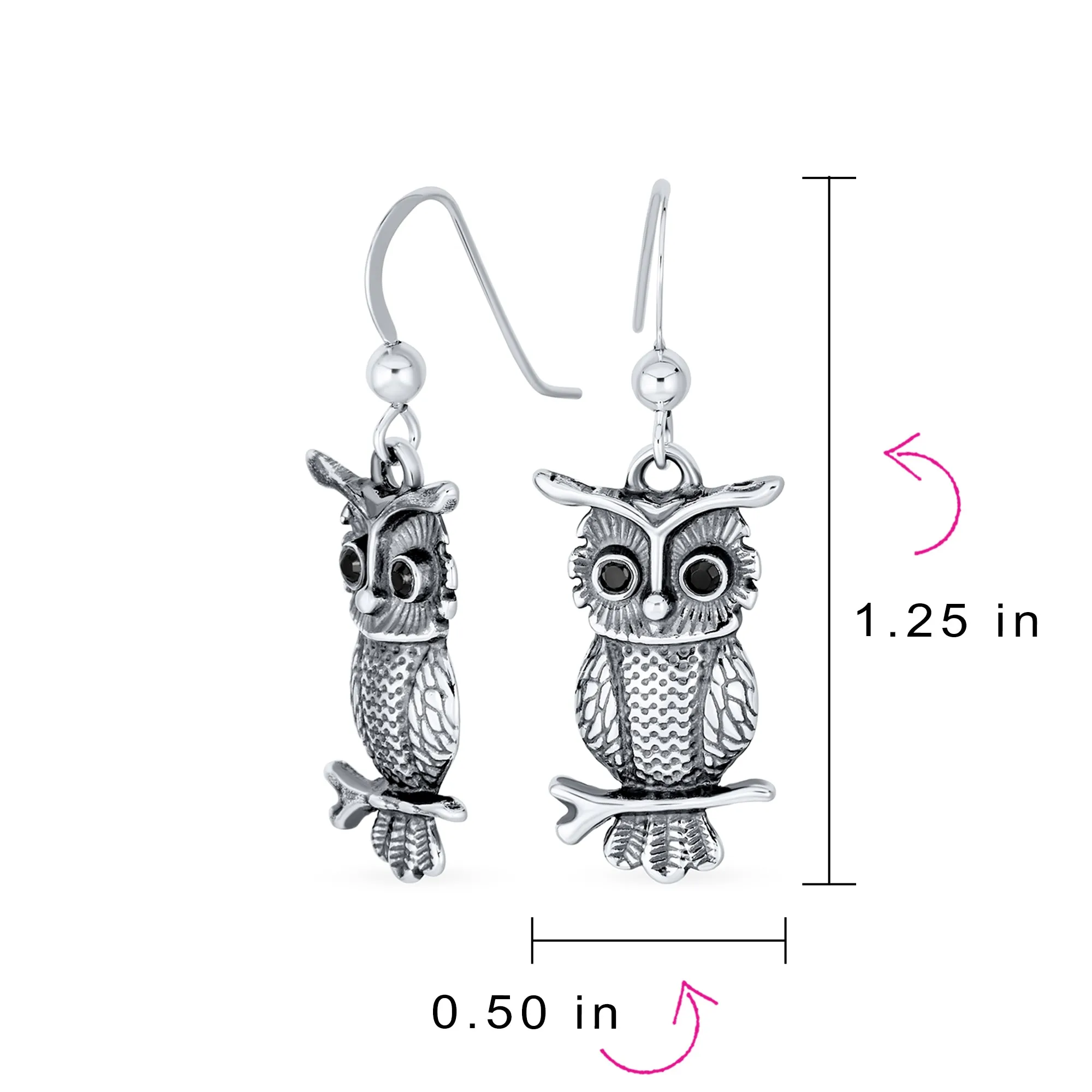Flying Wise Owl Bird Dangle Necklace Earrings .925 Sterling Silver
