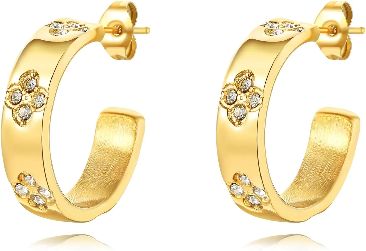 Friendship Earrings for Women Designer Cubic Zirconia Gold Stainless Steel Hoop Huggie Cuff Studs Friendship Jewelry Mothers Day Birthday Christmas Gifts
